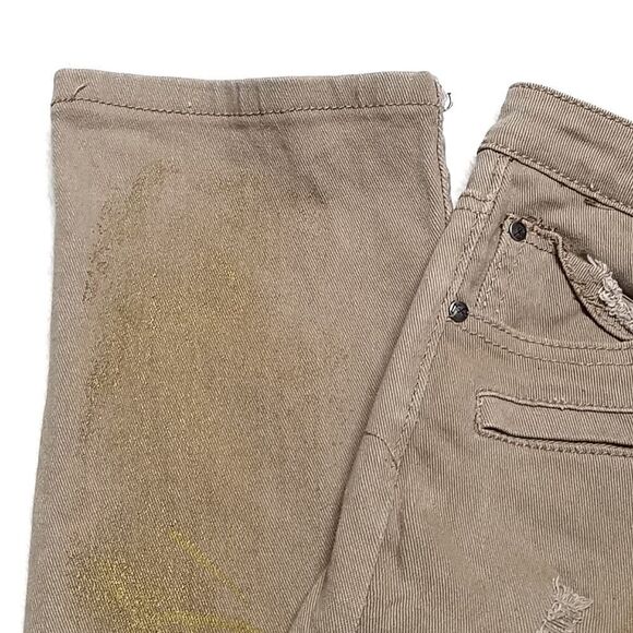 SEVEN Souls Tan Gold Painted Distressed Moto Jeans - Picture 6 of 11